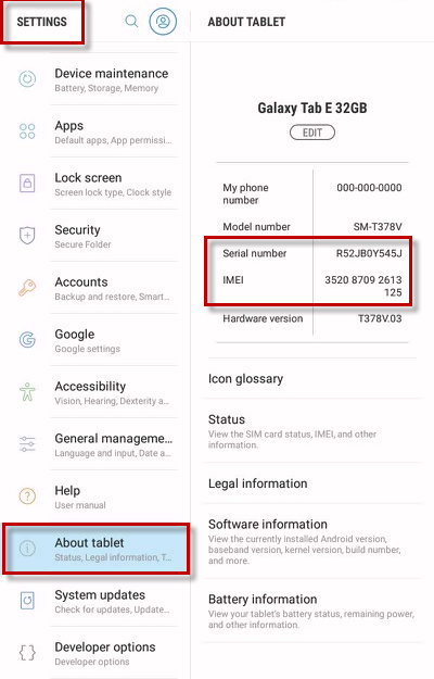 Finding an Android Tablet Serial Number – DS smart®